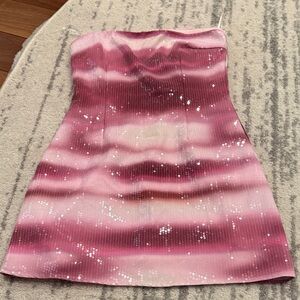 White Fox Boutique Pink and White Sequin Mini Dress